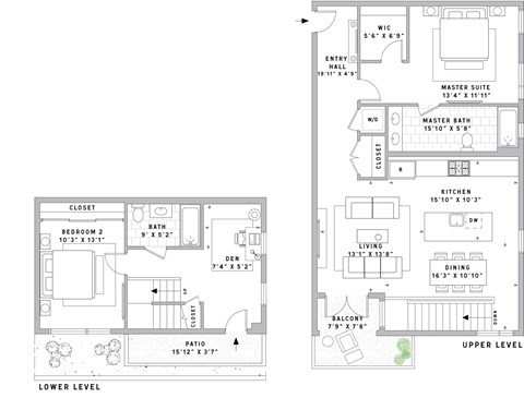 Floor plan for 2 beds, 2 baths, 1322 sqft
